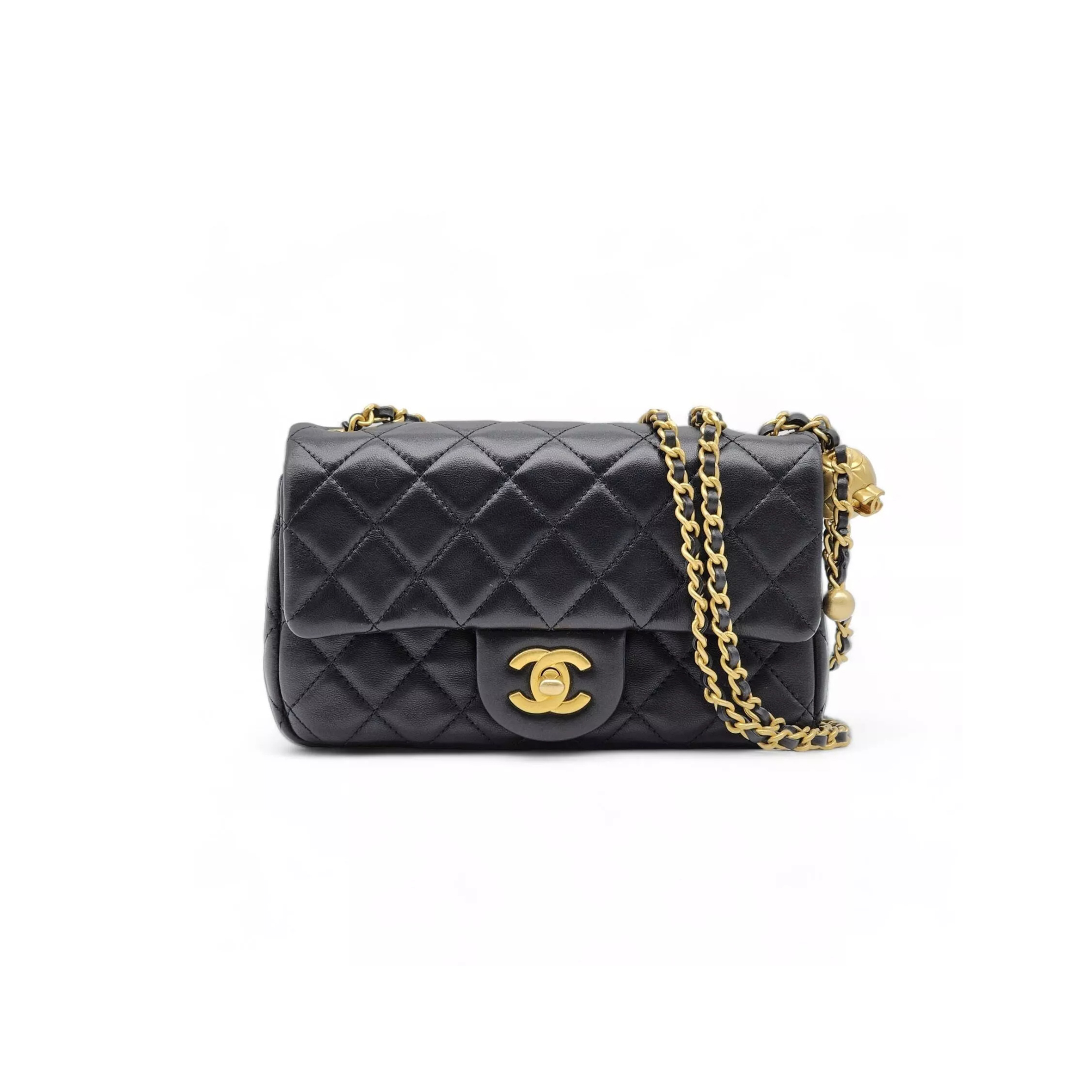CHANEL MASTER GOLD BALL CHAIN FLAP BAG LARGE MINI BLACK (20*13*7cm)